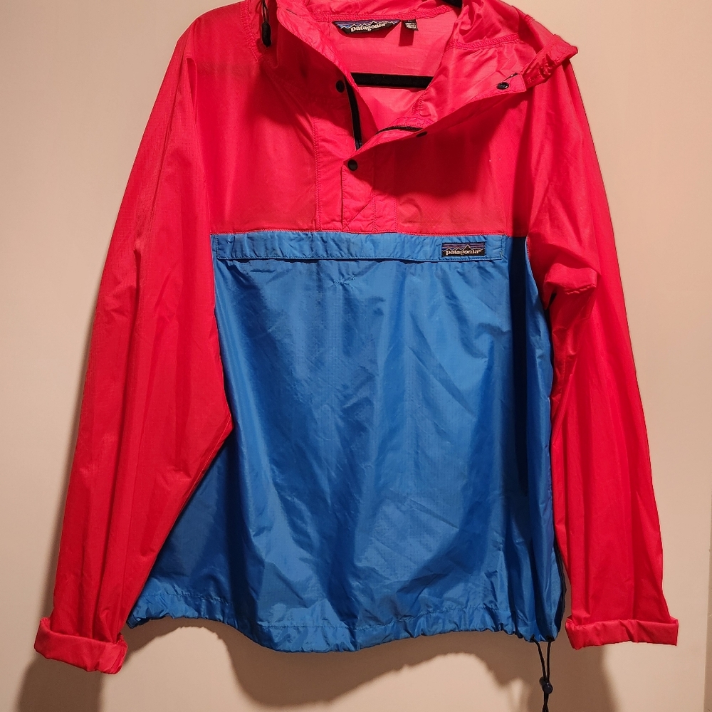 Vintage Patagonia Windbreaker Anorak | Size L | 90s Red Blue Packable Pullover
